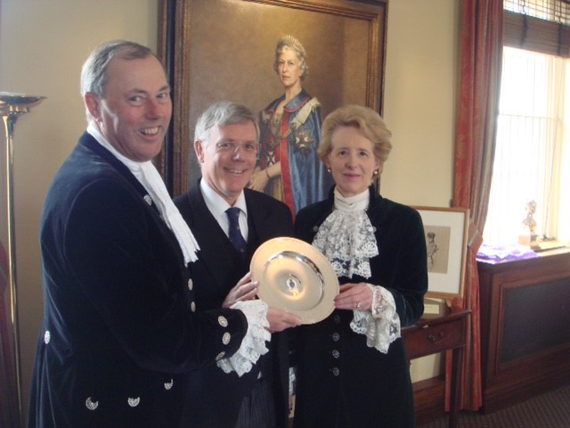 Following my Declaration as the new High Sheriff of Hampshire, Lady Portal and I presented this armada dish to Jim Kennedy. Jim has been the Under Sheriff of Hampshire for 28 years and has now been succeeded by Rachel Brooks. The dish was presented on behalf of all the High Sheriffs who have been advised and guided by Jim during his many years in office.